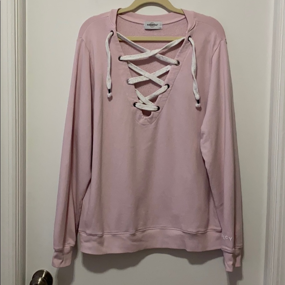 SoulCycle Pink Lace-Up Sweatshirt